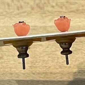 Tiny Pink Carved Stone Earrings